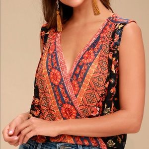 Free People Havana Black Floral Sleeveless Top